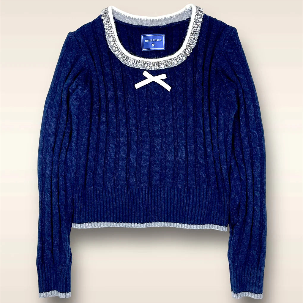 KNIT RIBBON EMBELLISHED SWEATER