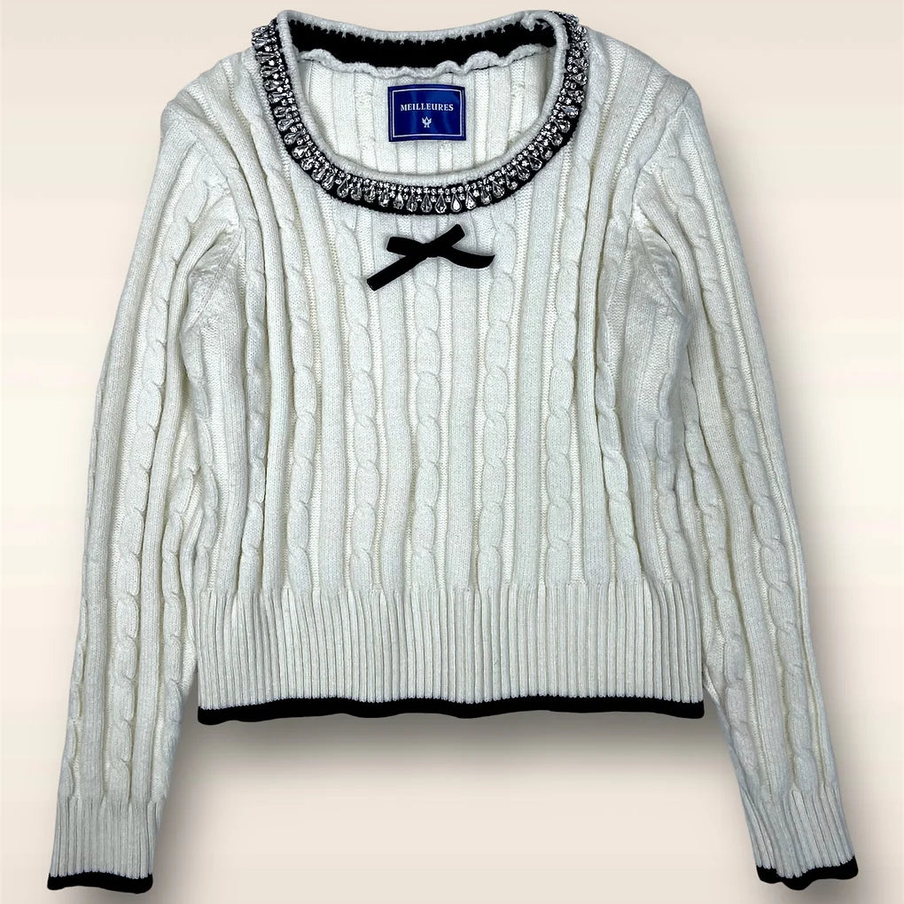 KNIT RIBBON EMBELLISHED SWEATER