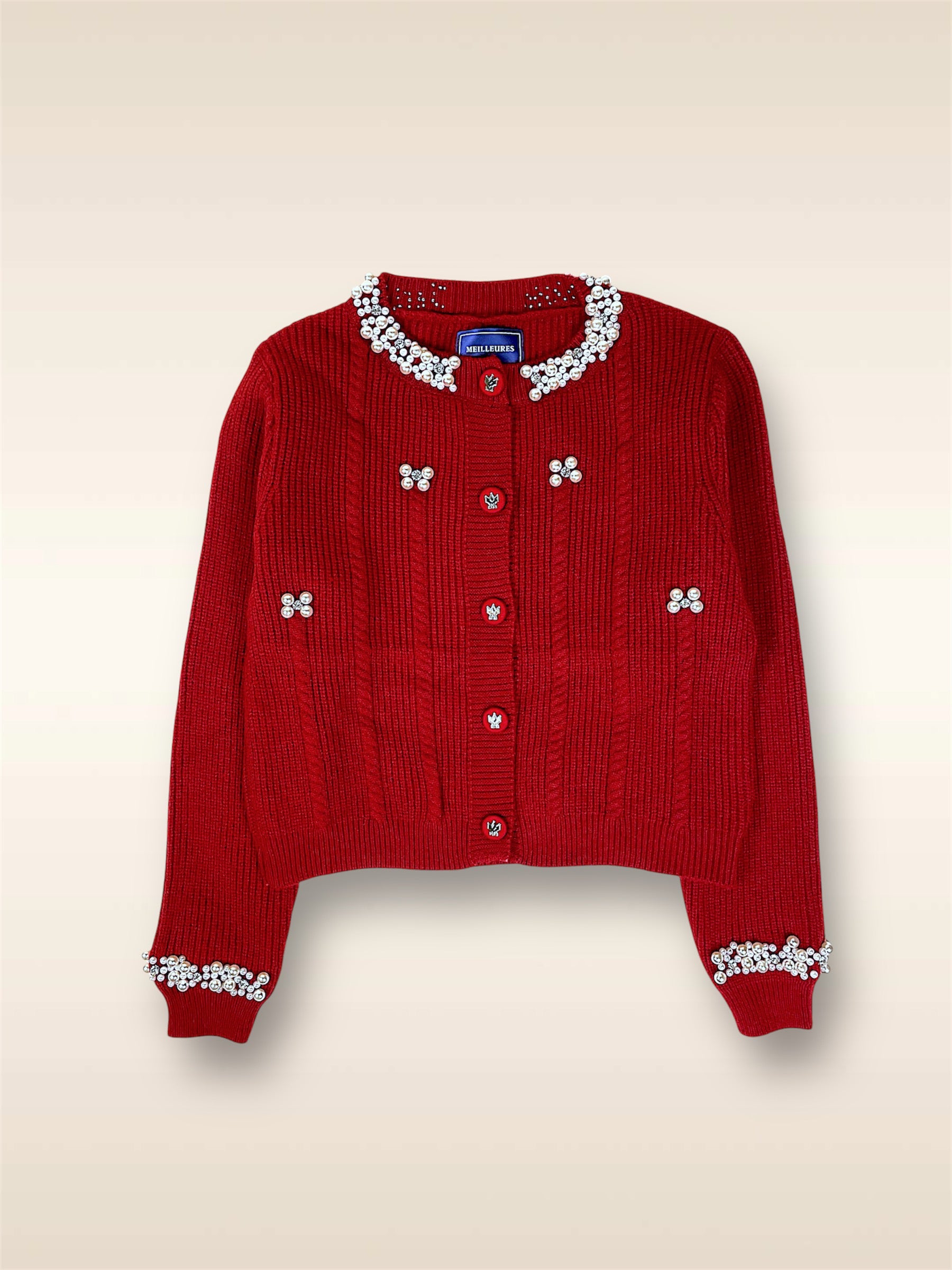 KNIT PEARL EMBELLISHED TOP