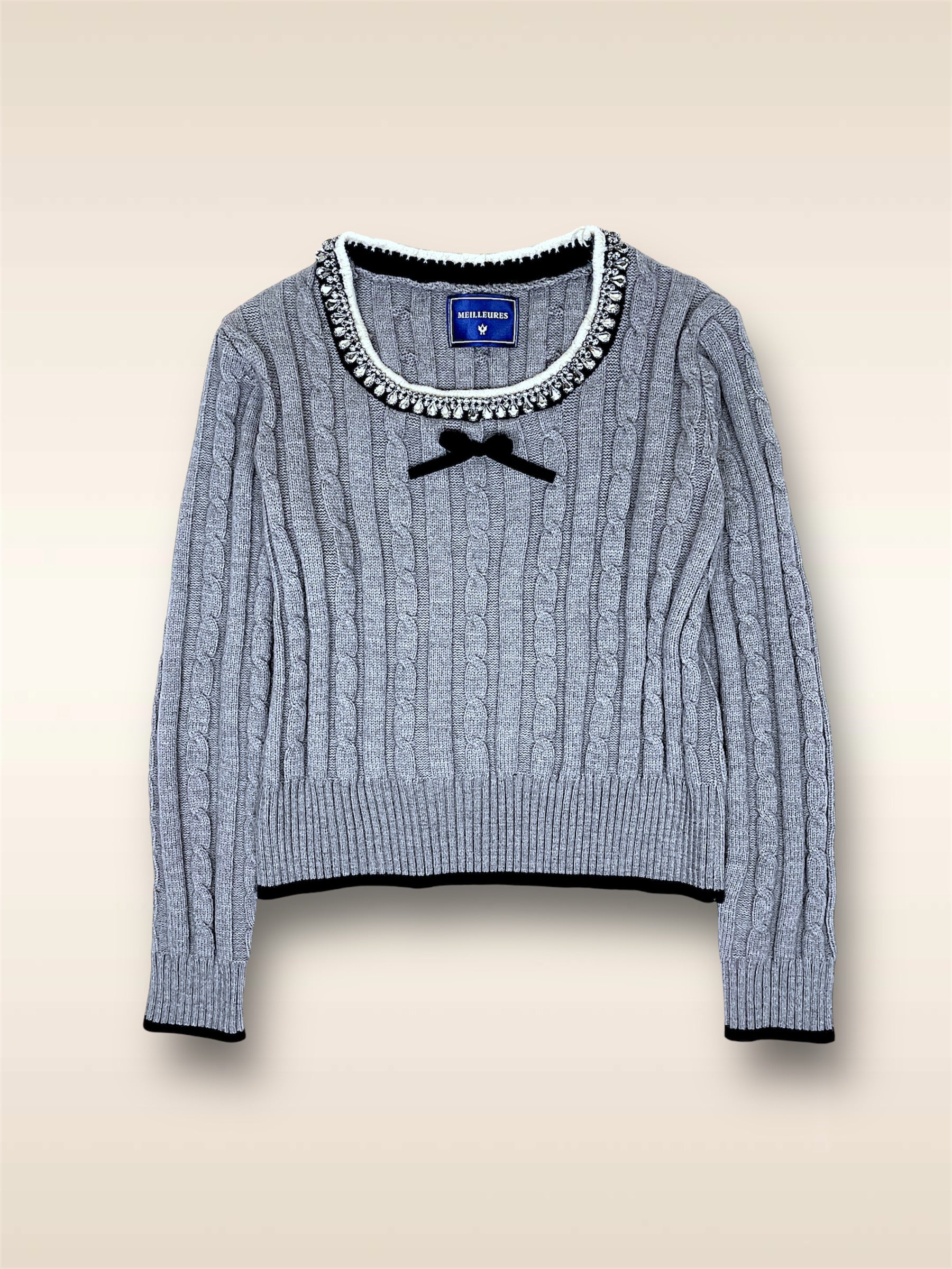 KNIT RIBBON EMBELLISHED SWEATER